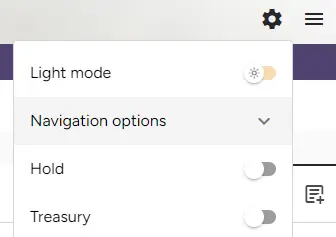 Settings navigation options